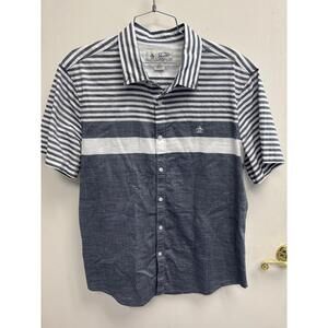Penguin Men's Multi Grey Stripe Button up Short Sleeve Size Large